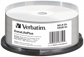 Verbatim DataLifePlus, BluRay / BD-R / 50GB / 25ks spindle / Dual Layer / wide thermal printable